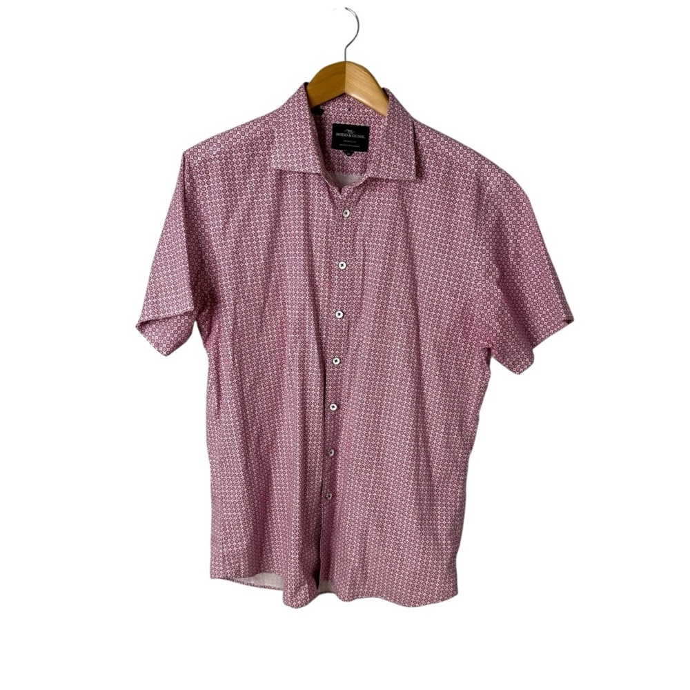 Rodd & Gunn Short Sleeve Button Front Shirt Red Print Size XL Sports Fit